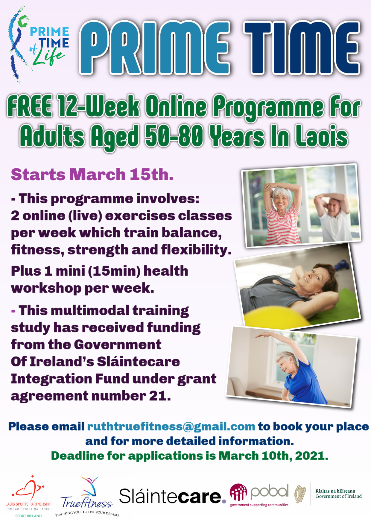Free “Prime Time” Physical Activity Programme for Older Adults, March 2021